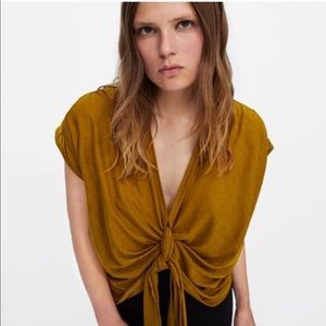 ZARA Knotted Tie Top Blouse Mustard Yellow Color